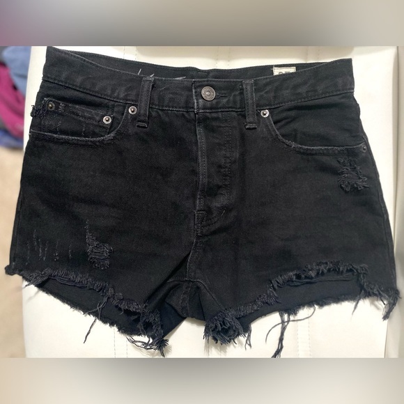We The Free Free People Black Distressed Jean Shorts - Picture 4 of 6